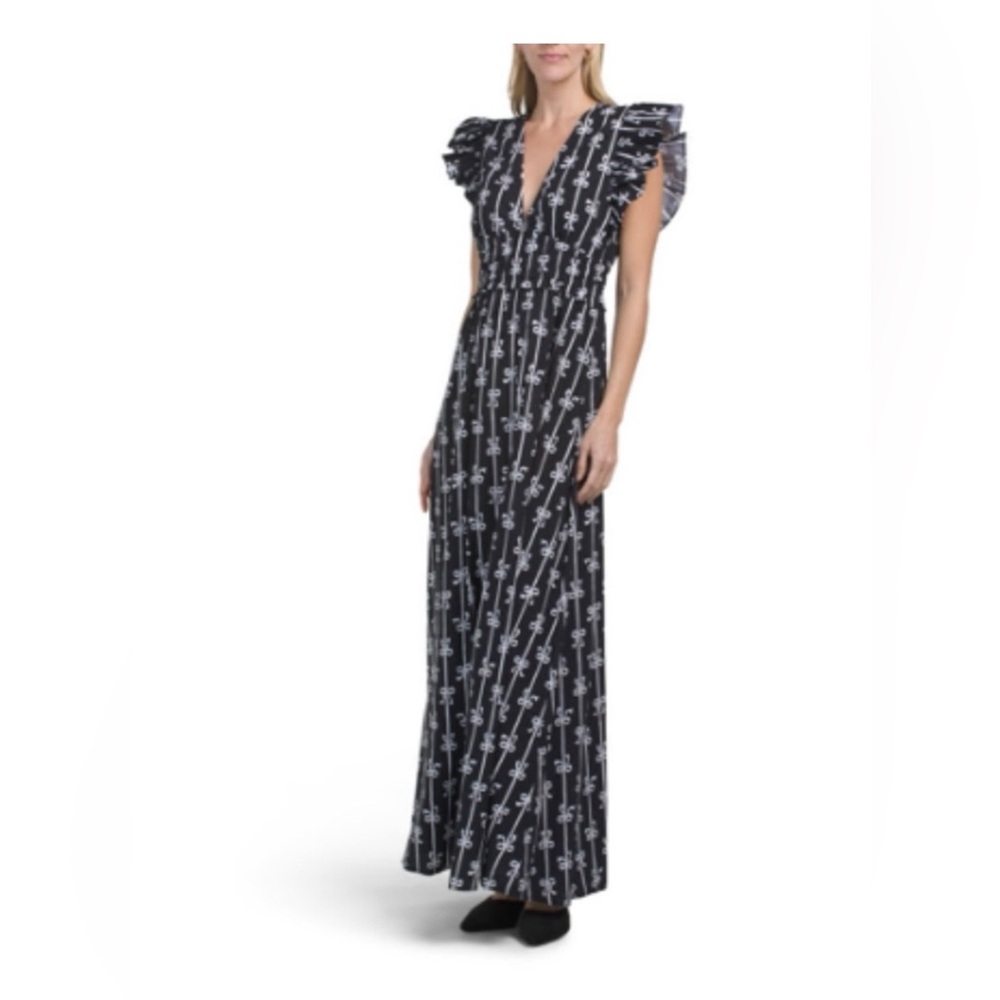 NWT Sail to Sable navy bow maxi dress with flutter sleeves - size large